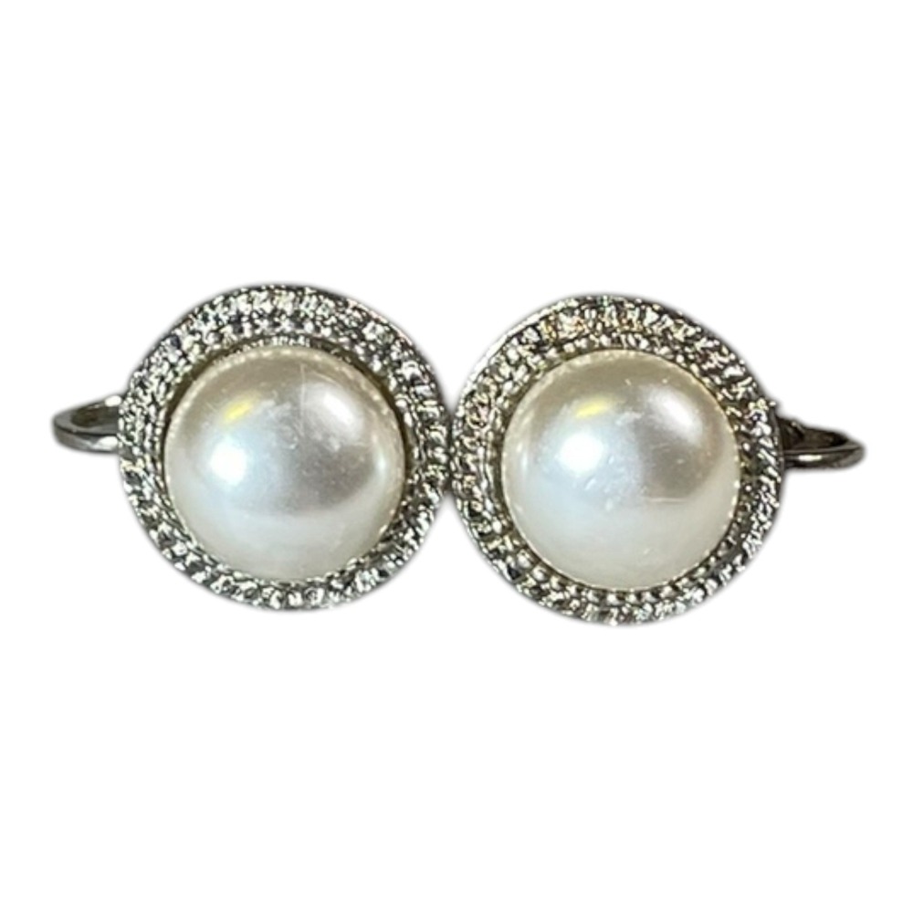 Vintage Silver Tone Faux Pearl Clip On Earrings